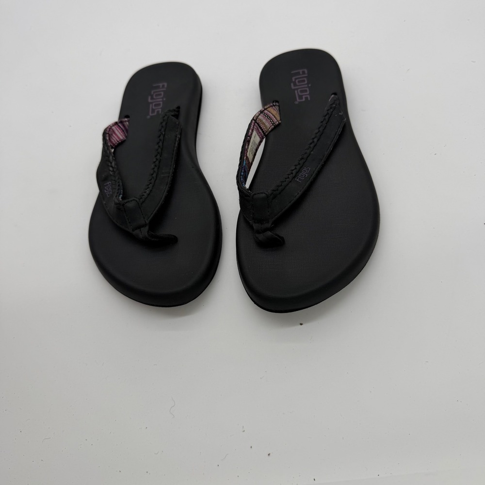 Flojos Fiesta Womens Black Braided Flip Flop Sandals Size 7